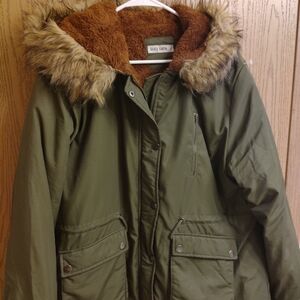 Grace Karin Olive Green Faux-Fur Trim Hooded Parka Jacket